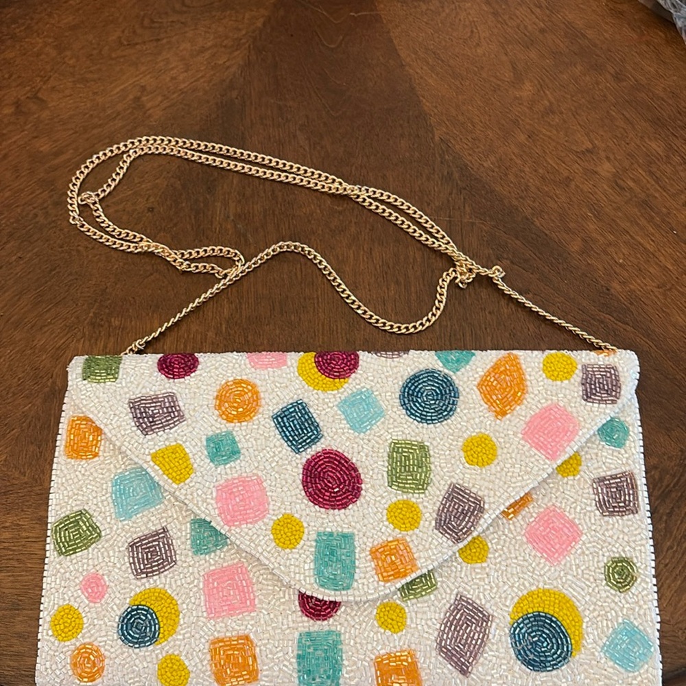 Twine n love Colorful Geometric envelope clutch with gold crossbody strap! NIB